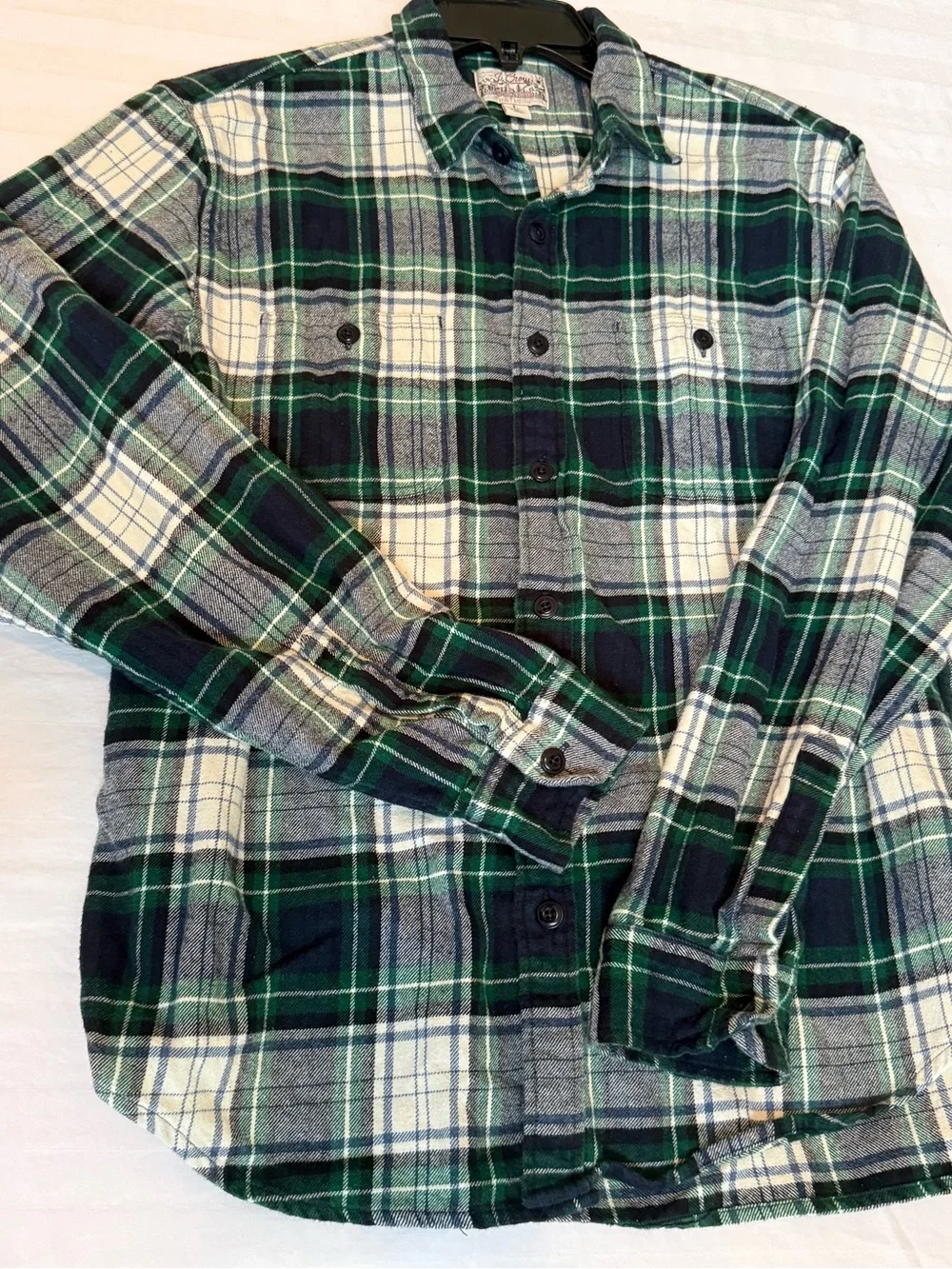 Vintage J Crew Brand Men's Green & Navy Plaid Flannel Shirt, Classic, Size L